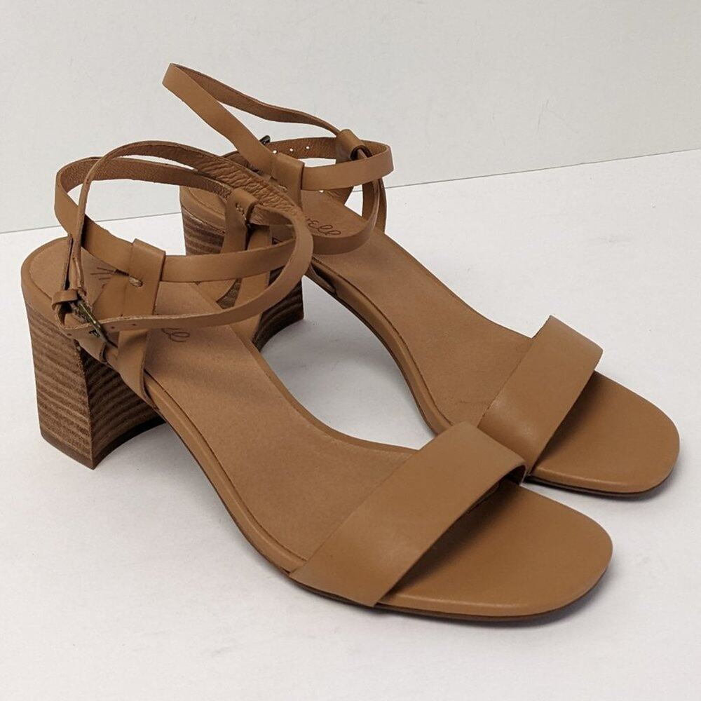 Madewell The Loli Ankle Strap Heeled Sandal, Amber Brown Leather, Women's 9.5 M